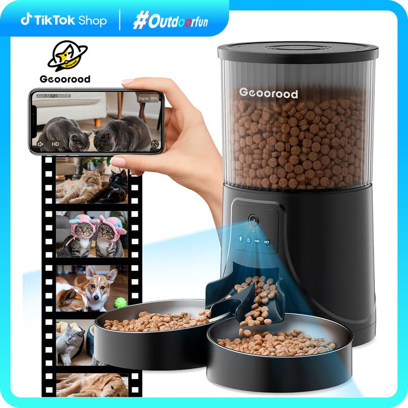 【Outdoorfun】4L Automatic Cat Feeder for 2 Cats with Camera| Dual Stainless Steel Bowls | App-Controlled with Camera | Real-Time Video Chat | Ideal for Cats & Dogs ! #1